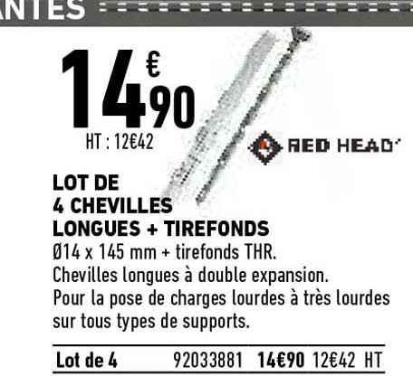 lot de 4 chevilles longues + tirefonds red head