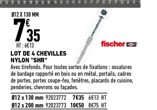 Lot De 4 Chevilles Nylon "shr" Fischer