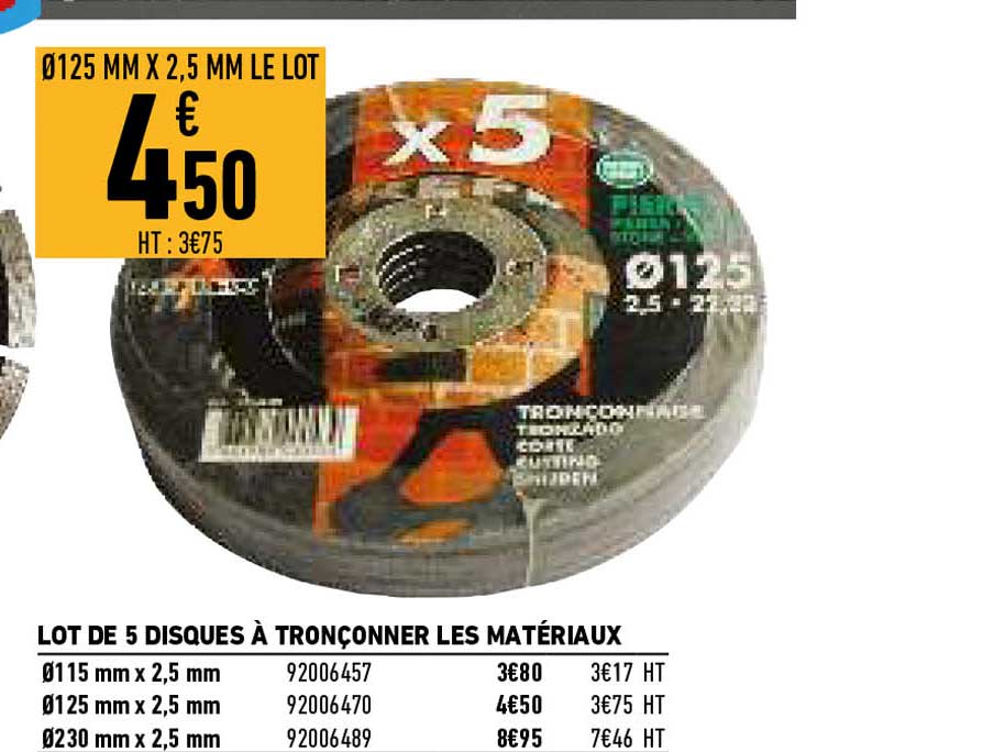 lot de 5 disques à tronçonner les matériaux