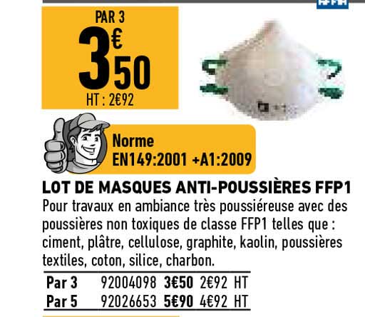 lot de masques anti-poussières ffp1