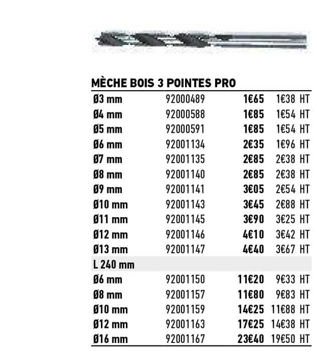 meche bois 3 pointes pro