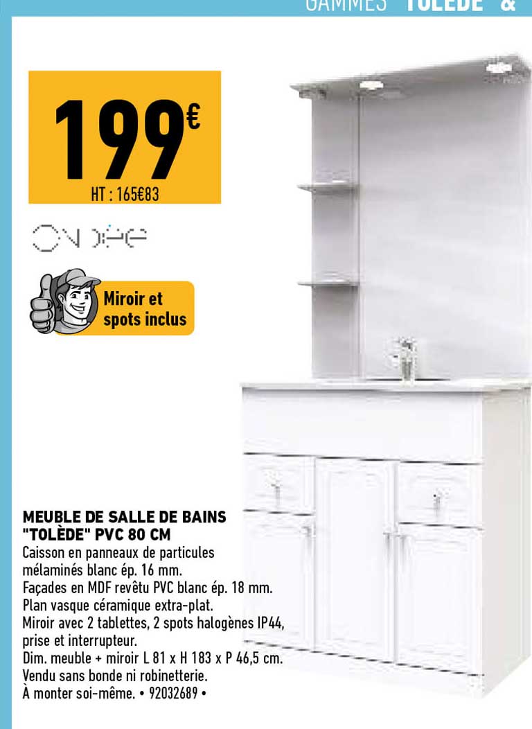 meuble de salle de bains "tolède" pvc 80 cm
