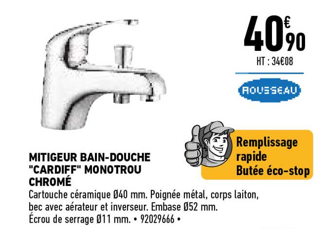 mitigeur bain-douche "cardiff" monotrou chromé