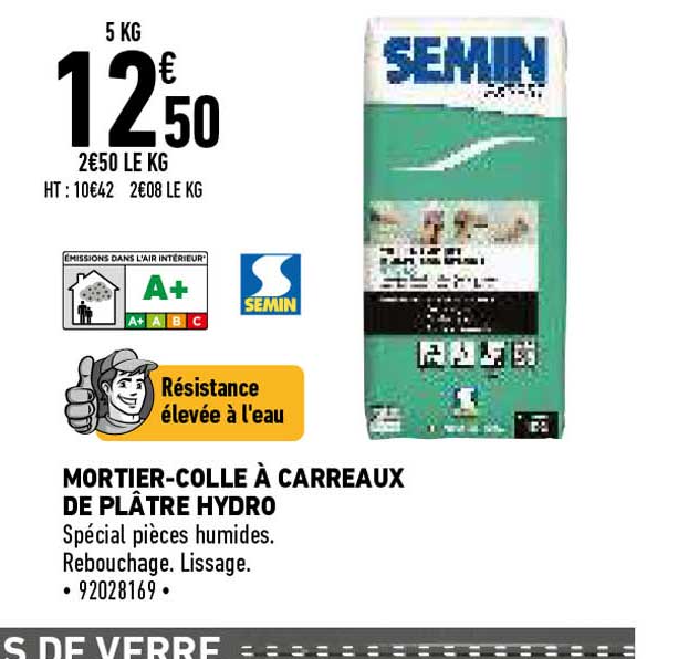 mortier-colle à carreaux de plâtre hydro semin
