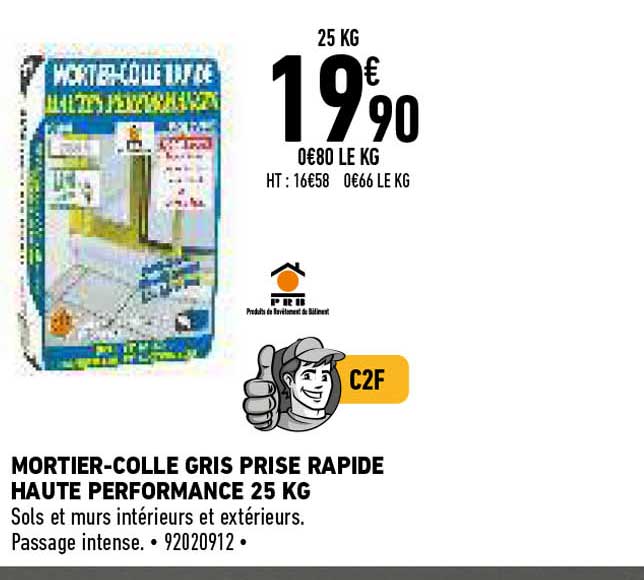 mortier-colle gris prise rapide haute performance 25 kg