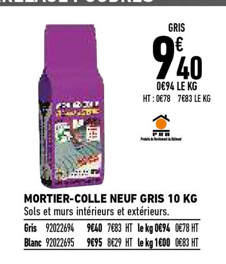 mortier-colle neuf gris 10 kg