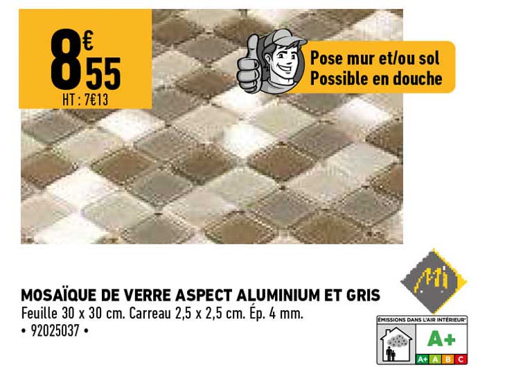 mosaïque de verre aspect aluminium et gris