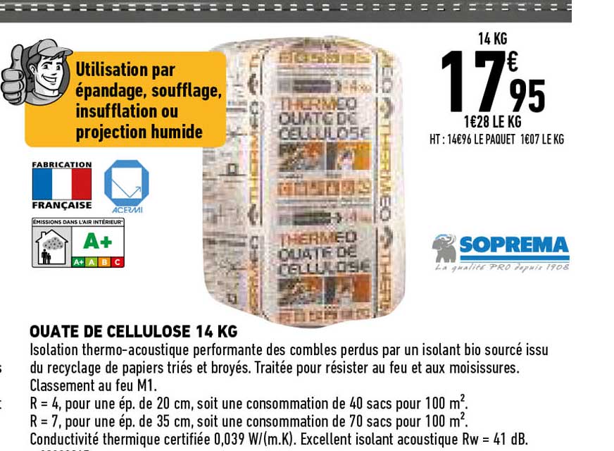 ouate de cellulose 14 kg soprema