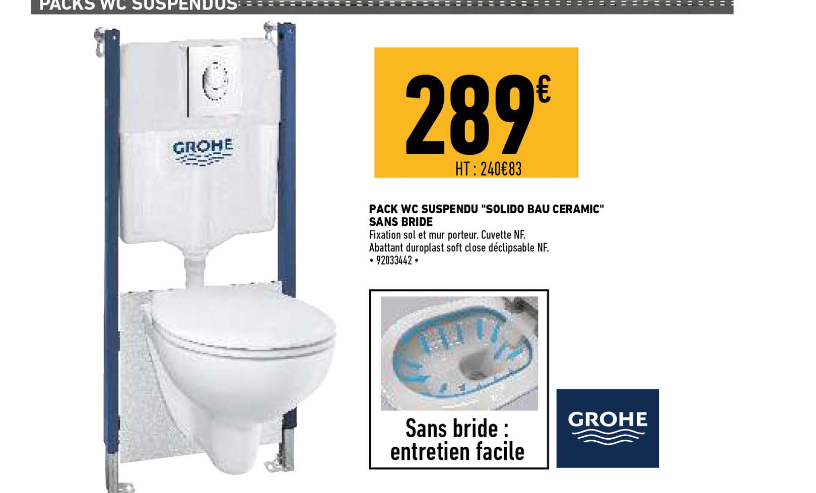 pack wc suspendu "solido bau céramique" sans bride grohe