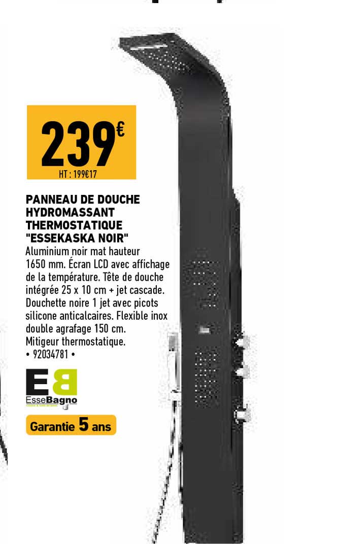 Panneau De Douche Hydromassant Thérmostatique "essekaska Noir"