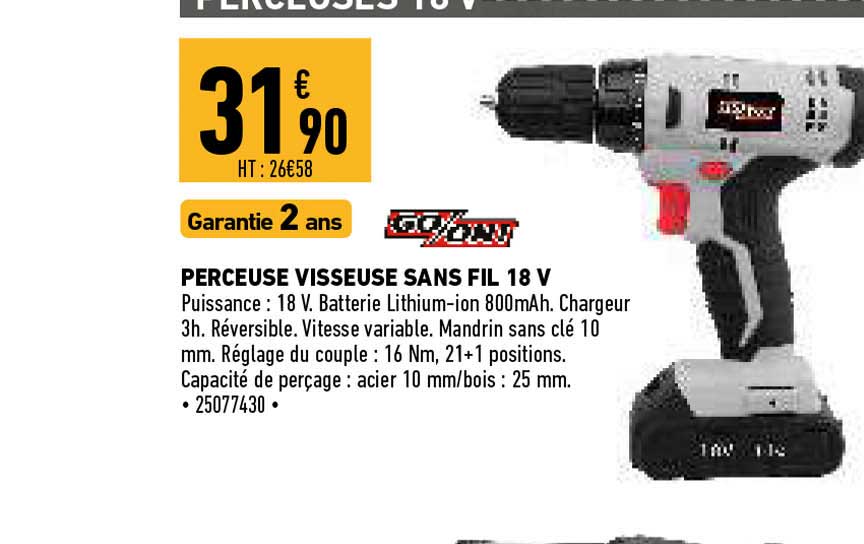 Perceuse Visseuse Sans Fil 18 V Go-on!