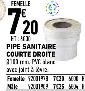 pipe sanitaire courte droite