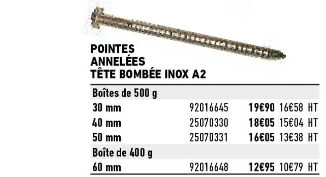 pointes annelées tête bombée inox a2