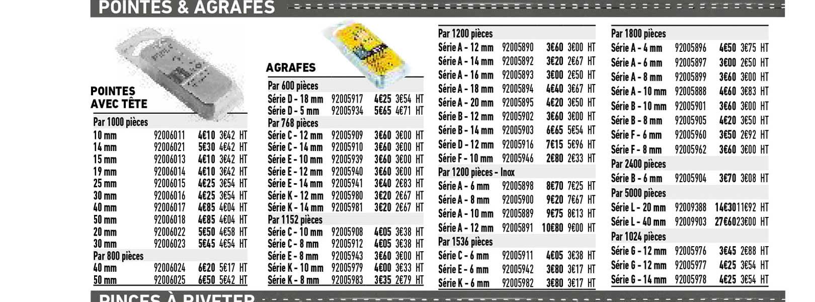 pointes avec tête, agrafes