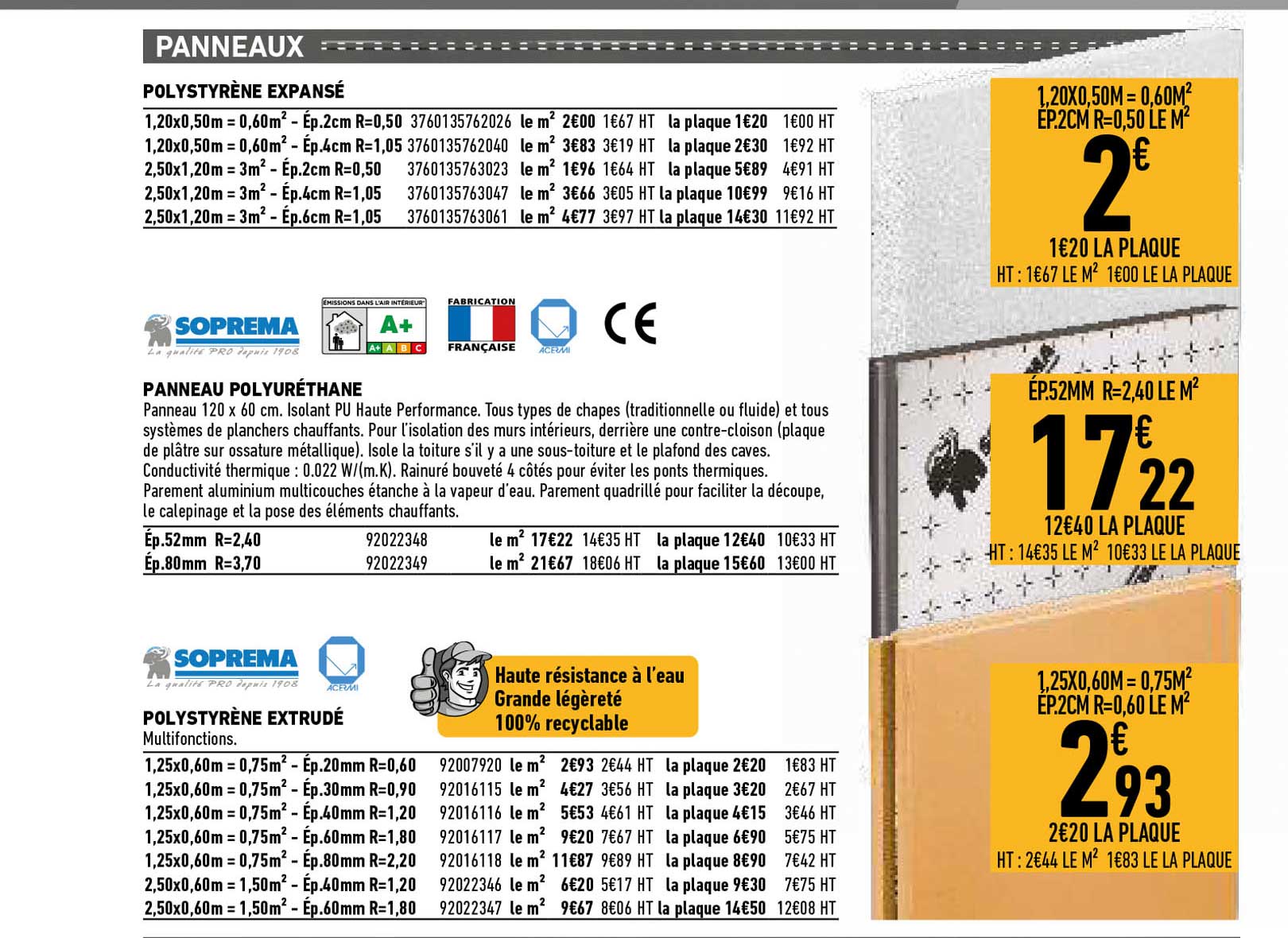 polystyrène expansé, panneau polyuréthane, polystyrène extrudé soprema