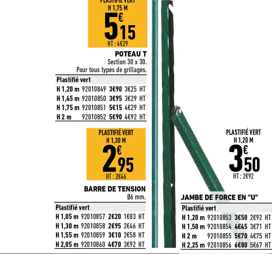 poteau t, barre de tension, jambe de force en "u"