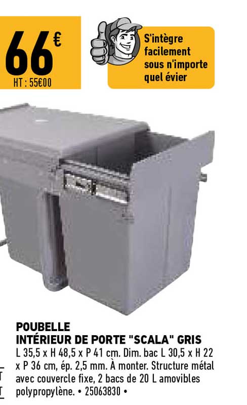 poubelle intérieur de porte "scala" gris