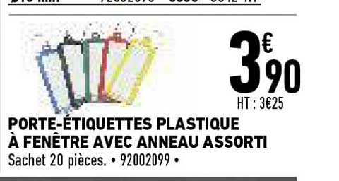 prote-étiquettes plastiques à fenêtre avec anneau assorti