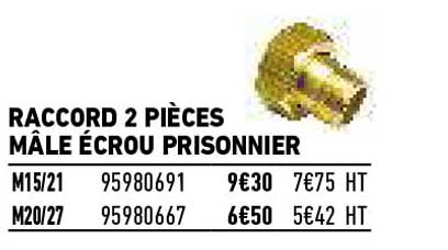 raccord 2 pièces mâle écrou prisonnier