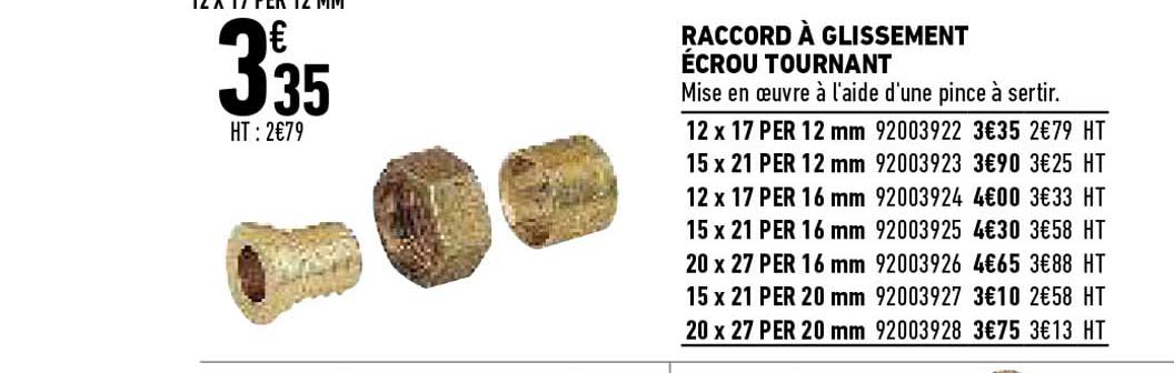 raccord à glissement écrou tournant