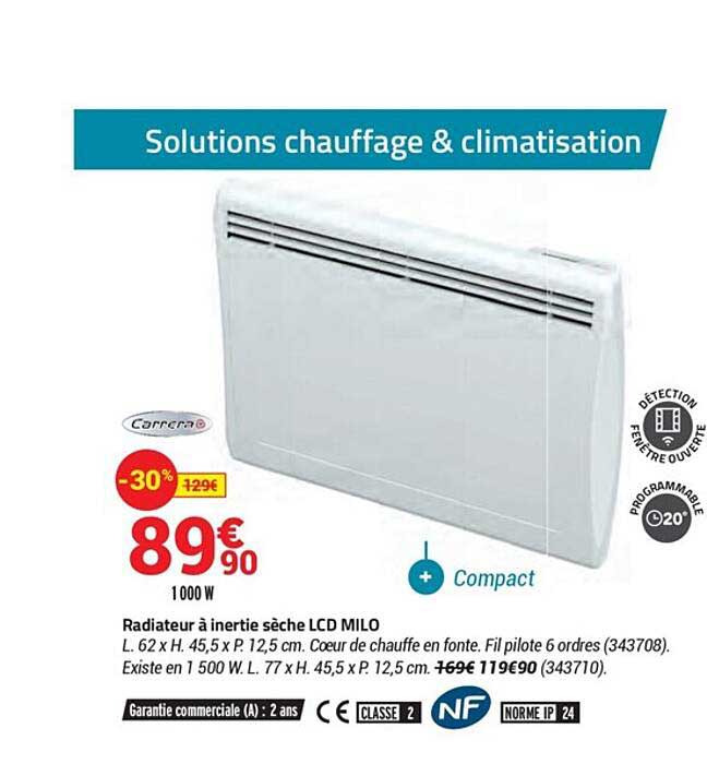 radiateur à inertie sèche lcd milo