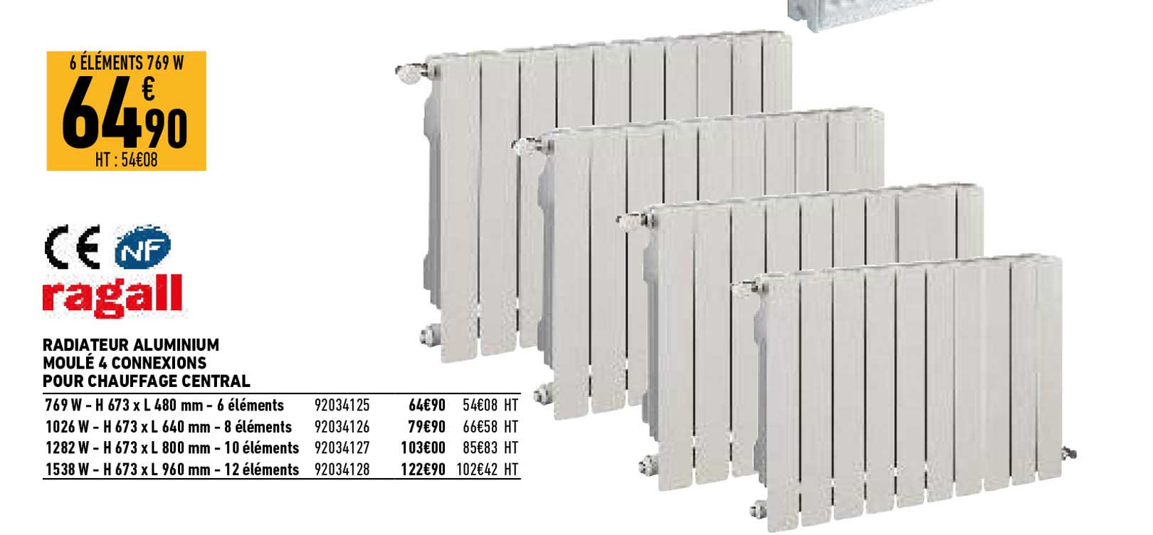 ragall radiateur aluminium moulé 4 connexions pour chauffage central