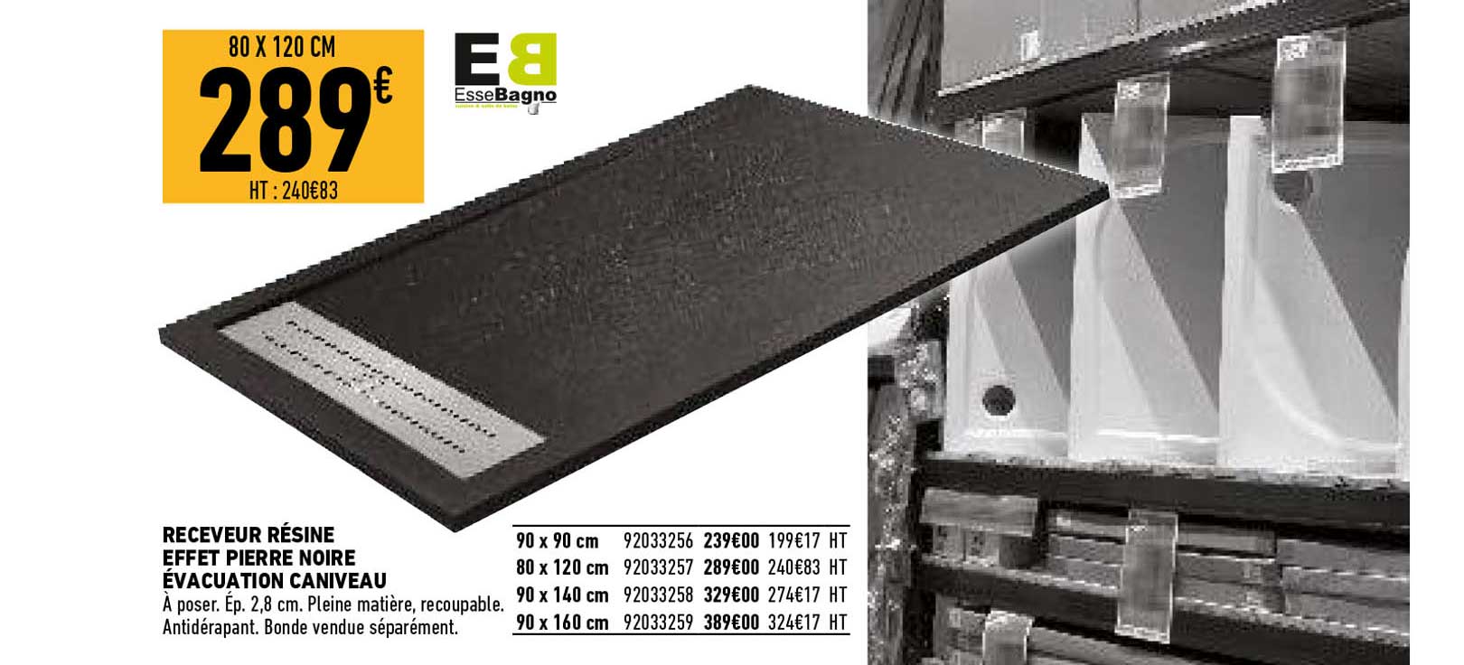 receveur résine effet pierre noire évacuation caniveau