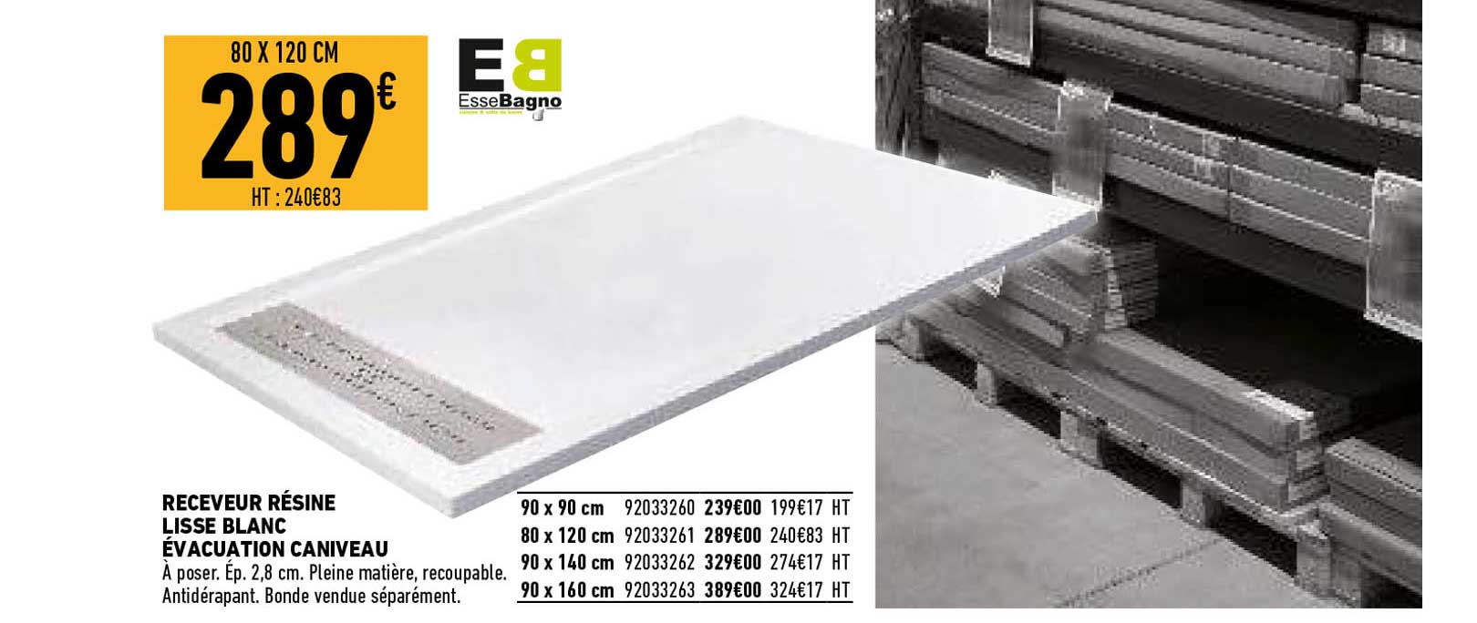 receveur résine lisse blanc évacuation caniveau