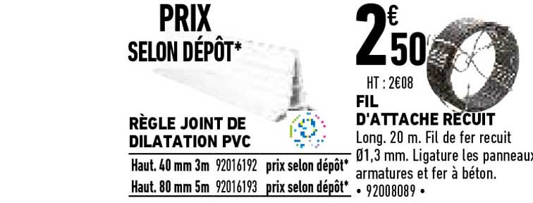 règle joint de dilatation pvc, fil d'attache recuit