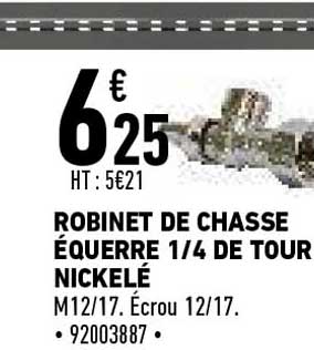 robinet de chasse équerre 1-4 de tour nickelé