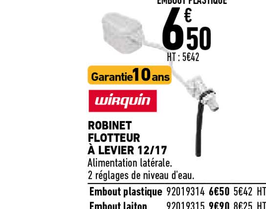 robinet flotteur à levier 12-17 wirquin