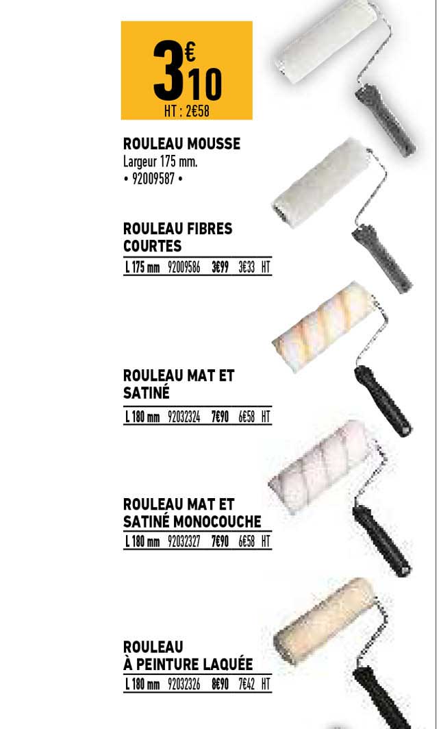 rouleau mousse, rouleau mat et satiné, rouleau mat et satiné monocouche, rouleau à peinture laquée