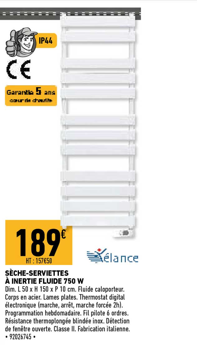 Sèche-serviettes à Inertie Fluide 750 W