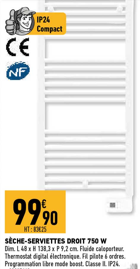 sèche-serviettes droit 750 w