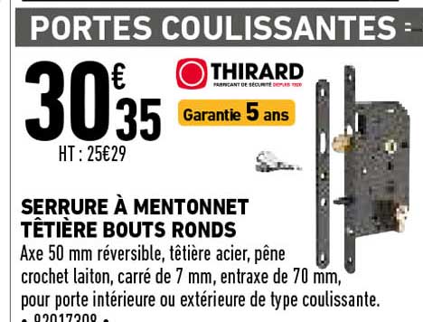 serrure à mentonnet têtière bouts ronds