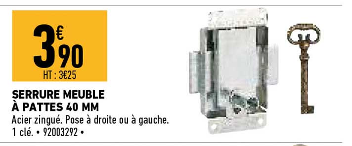 serrure meuble à pattes 40 mm