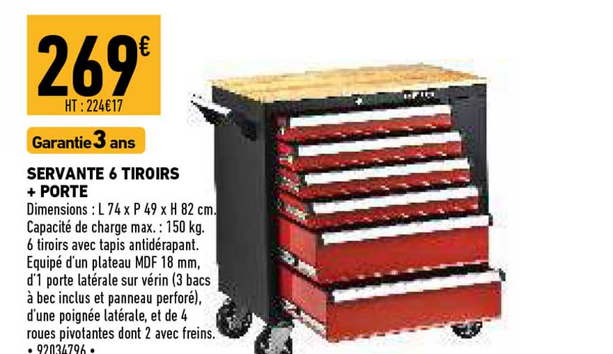 Servante 6 Tiroirs + Porte