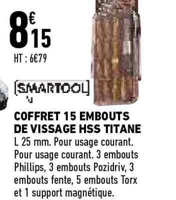 Smartool Coffret 15 Embouts De Vissage Hss Titane