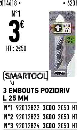 smartool coffret 3 embouts pozidriv l 25 mm