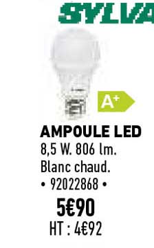 sylvania ampoule led 8,5 w 806 lm blanc chaud