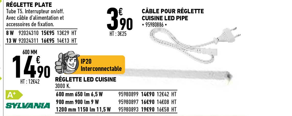 sylvania réglette plate réglette led cuisine câble pour réglette cuisine led pipe