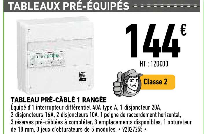 tableau pré-câblé 1 rangée