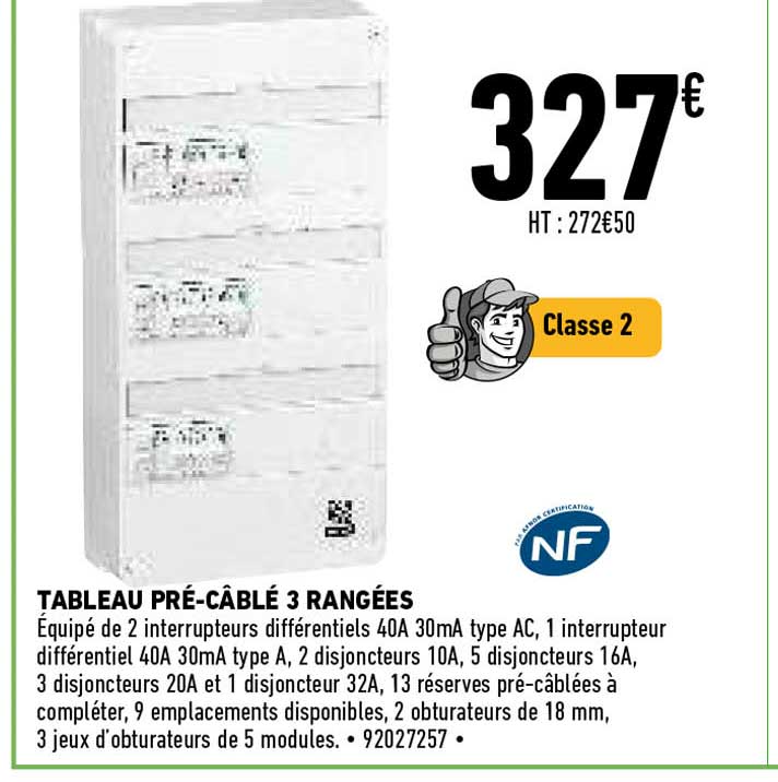 tableau pré-câblé 3 rangées