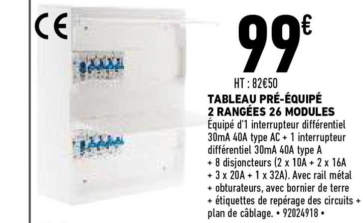 tableau pré-équipé 2 rangées 26 modules