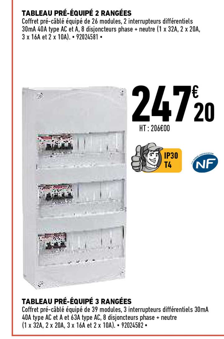 tableau pré-équipé 2 rangées tableau pré-équipé 3 rangées