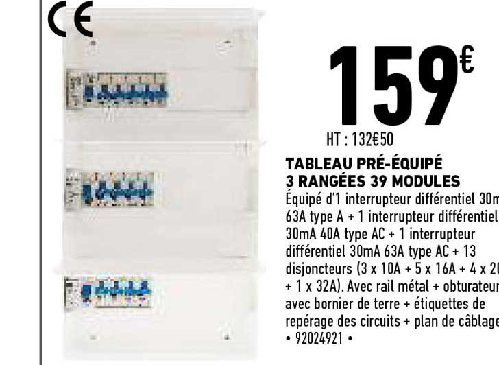 tableau pré-équipé 3 rangées 39 modules