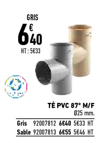 té pvc 87° m-f