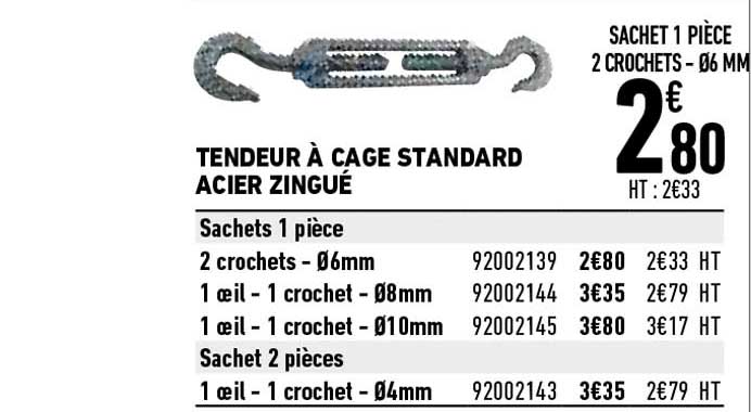 tendeur à cage standard acier zingué