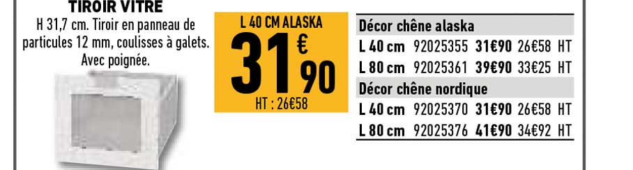 tiroir vitre décor chêne alaska, décor chêne nordique