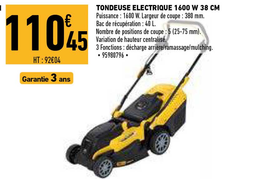 Tondeuse électrique 1600 W 38 Cm